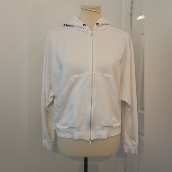 Max Mara Leisure White Kamila Hoodie Logo Front Zip Raglan Slv NO SIZE *Read* - Picture 1 of 12